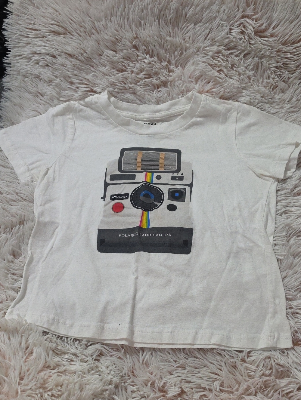 Polaroid White Kids Graphic Camera Tee with Rainbow Detail